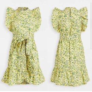 BANJANAN Audrey Mini Dress Yellow green Audrey Aurora Print dress small new